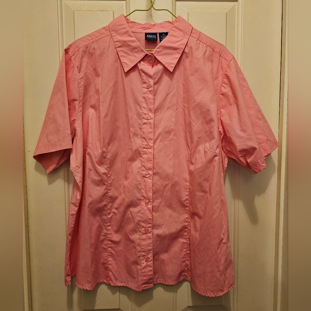 EUC Basic Editions Women's Pink Short Sleeve Shirt - 1X